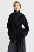 LILY Wool-Blend Draped Collar Coat