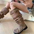 Women Thick Soled Knight Boots with Belt Buckle Decoration Short Boots Outdoor Wide Leg Women Boots Thick Heel Fashionable