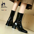 Ankle Boots Boots Woman Hot Sale New Ankle Boots For Woman 4CM Chunk Heel Square Toe Side Zip Casual Short Boots Nightclub Fashion Versatile Lady Shoes