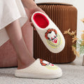 A Pair of White Horror Movie Elements Clown Pattern Embroider Plush Home Thick-Soled Comfortable Furry Slippers Punk Style Personalized Warm Non-Slip Indoor Slippers Halloween Gifts for Men and Women Can Wear Slip-On Shoes