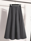Korean Style Solid Color High Waist Elastic Waist Women A Line Skirts 2026 Spring Autumn New Elegant Versatile Skir Daily Wear