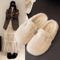 Soft Footbed Teddy Fur Mule Clogs for Woman Winter Warm Plush Slide Sandals Ladies Brand Design Fluffy boken Shoes