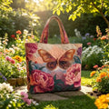 Butterfly Patterns Women Quilted Tote Bag Vintage Lightweight Canvas Shoulder Bag 3D Printed Patterns Large Capacity