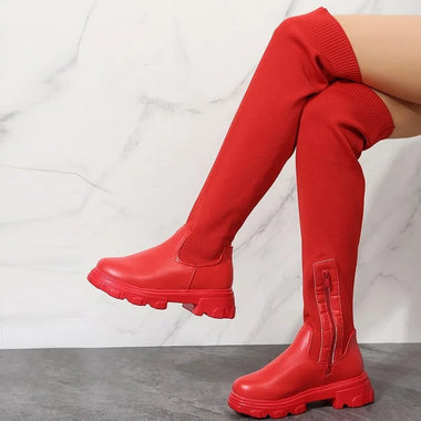 Women's oversized long boots European and American new knee high round toe boots Children's thick soled boots