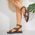 Women's Flip-Flop Flat Sandals with Buckle and Ankle Strap in Brown