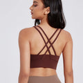 Solid Color Women Fitness Sports Bra Top Gym Yoga Backless Athletic Back Cutout Cross Tight Workout Soft With Chest Pad