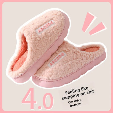 Thick Sole Home Indoor Outside Men And Women Couples Winter Household Warm Fluffy Slippers Fashion Plush Cotton Shoes Ladies