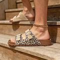 Women Summer Leopard Print Double Adjustable Buckle Slide Sandals Large Size Open‑Toe Casual Slip‑On Beach Slippers Shoes