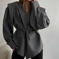 Professional Women Blazer 2025 Seasonal Slim Fit Waist Tie Jacket Elegant Solid Color Office Lady Fashion Casual Outerwear