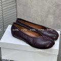 Women's Fashion Casual Pleated Soft Leather Split-Toe Pig Trotters Ballet Flat Loafers Shoes Plus Size Ladies Walking Shoes