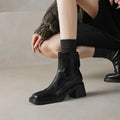Women's Boots Retro Short Boots with Thick High Heels, New Style for Autumn and Winter, Side Zipper, Square Toe, Women's Shoes