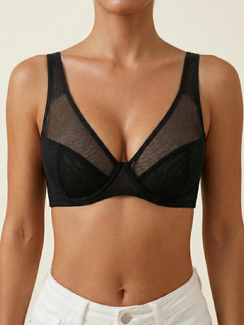 Women Underwire Push Up Bra Solid Thin Mesh Breathable Adjustable Straps Daily Lingerie