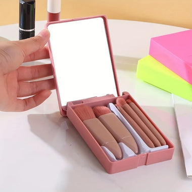 Travel 5 Mirror Box Makeup Brush Set Multi-function Powder Brush Powder Blusher Brush Mini Mirror Makeup Brush