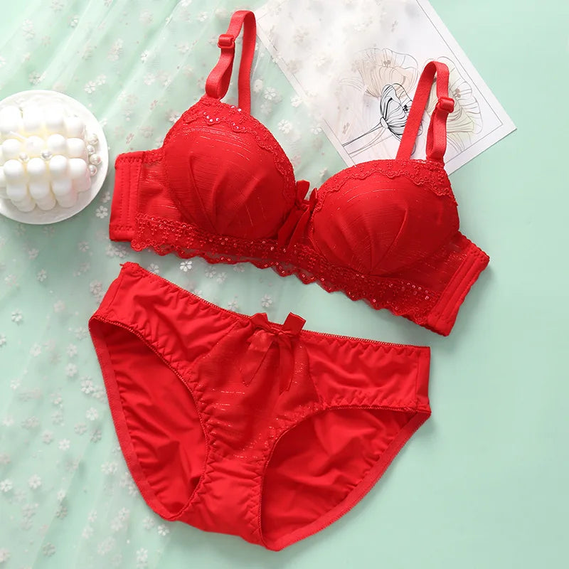 Sexy Women Bra Set Lingerie Set Breathable Lace Underwear Suit Female Push Up Wireless New Bra Briefs Set Cute Top and Panties