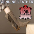 Genuine Leather Women Fringe Mid Calf Boots Suede Cow Leather Pointed Toe Block Heel Western Style Cowboy Women Boots