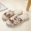 Four Season Linen Home Slippers Women Autumn Indoor Casual Floral Slides Couples House Non-slip Sandals Adults Cartoon Cat Shoes