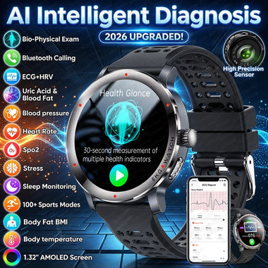 Watch 2026 New Sports Health Trackr Smart Watch Men Uric Acid Blood Fat Blood Pressure ECG+PPG Clock Body Analysis HD Call Smartwatch