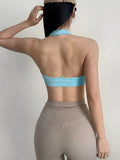 Women's T-Back Adjustable Strap Yoga Halter Sports Bra - Quick-Dry, Breathable, Shockproof Gym Tank Top