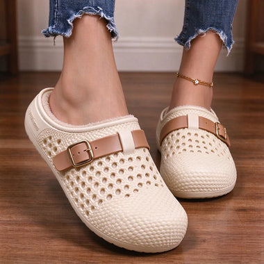Soft Thick Sole Warm Plush Mules Slippers Women Winter 2026 Fashion Buckle Waterproof Eva Outdoor Slippers Women Furry Shoes
