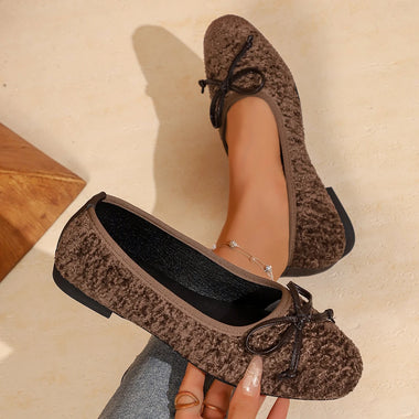 Fashion Felt Women's Slip-On Flats Shoes Soft Soled Comfortable Casual Daily Wear Flat Shoes Bowknot Shallow Mouth Woman Shoes