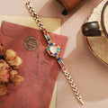 Women Gold Oval Dial Rainbow Multicolor Crystal Bracelet Quartz Watch
