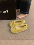 Winter Women Fluffy Ballet Flats Faux Fur Bowknot Plush Indoor Home Mules Warm Soft Cozy Flat Slippers Shoes Zapatillas Mujer