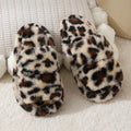 Leopard Pattern Plush Winter Slippers for Women Open Toe Soft Sole Fuzzy House Shoes Woman Indoor Comfort Warm Faux Fur Slippers