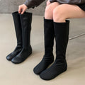 Aneikeh 2027 Fashion Women Black Stretch Sock Boots Round Toe Flat Sole Knee High Pull On Slim Fit Autumn Winter Footwear