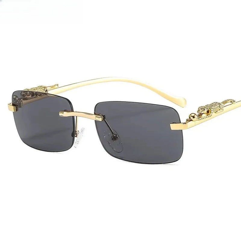 Rimless Small Square Sunglasses Women Men Luxury Brand Designer Travel Driving Sun Glasses Metal Leopard Head Shade Eyewear
