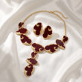 Vintage Burgundy Enamel Jewelry Set Irregular Abstract Necklace Earrings Retro Statement Accessories For Women Party Wear