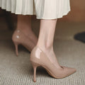 Nude Women's Thin Heels High Heels 2026 New Profession Patent Leather Temperament Pointed Shallow Dress Pumps Women's High Heels