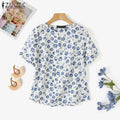 ZANZEA Summer Fashion Floral Printed Blouse Women Bohemian Shirt Casual O Neck Short Sleeve Holiday Tops Female Work Blusas 2025