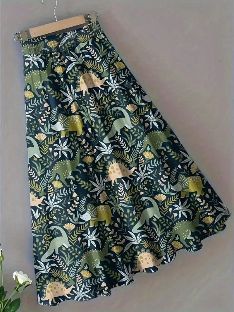 Women's hot selling romantic floral casual fish tail leopard print slimming slant cut high waist elastic waist skirt