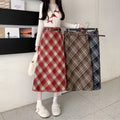 Women Skirt Long Woolen Skirt Women Autumn Winter 2026 New Arrival High Waist Skirt With Belt A Line Plaid Skirt Woman Back Slit Skirts