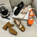 French temperament thick-heeled retro single shoes 2024 autumn new bright shallow mouth Mary Jane small leather shoes woman