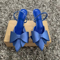 Women Blue Bow High Heels Sexy Pointed Slim Heel Slingback Sandals Pumps 2025 Summer Elegant Party Woman Heeled Shoes