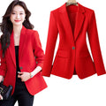 New Fall Collection: Women's Red Long-sleeve Blazer, A Business-casual, Slim-fit Jacket Available in Black or White.