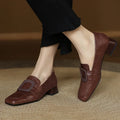 Chunky Woman Leather Shoes Square Toe Dress Office Loafers Shoes Woman Trend Designer New Elegant Heels Shoes Female Pumps