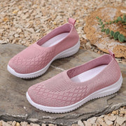 Women Breathable Knit Slip On Loafers Lightweight Soft Sole Elderly Mom Walking Shoes Summer Hollow Mesh Comfort Casual Flats