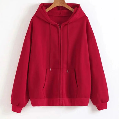 Oversize Women Hoodies Casual Solid Zip Up Hooded Sweatshirt Harajuku Korean Loose Couple Hoodie Jacket Coat Streetwear