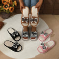 Sweet Plaid Bowknot Plush Home Slippers Women Indoor Open Toe Non Slip Cotton Slides Plus Size 45 Soft Sole House Floor Shoes