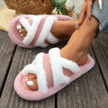 Fashion Fluffy Cross Strap House Slippers for Women Autumn Winter Warm Furry Slides Shoes Woman Indoor Comfort Flat Fur Slippers