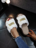Homewear Shoes Stripe Furry Slippers Fluffy Non-Slip Home Thermal Slippers Thicken Warm Casual Winter Indoor Slippers