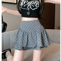 Korean Style Women's Polka Dot Mini Skirt High Waist Ruffle A-Line Casual Commuter Short Half Skirt Liner