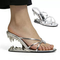 Fashion Super High Strange Heel Mules For Women Narrow Band Summer Slippers Sexy Night Club Party Shoes
