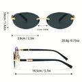 Vintage-Inspired Oval Frameless Fashion Glasses for Men Women Metal Frame Tone Accents Multiple Sunglasses Colors Available