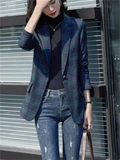 Vintage Women's Blazer Checked Plaid Fashionable Suit Jacket Thin Coats patchwork pocket coat OLCasual Outwear Suits