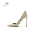 2025 leather high heels pointed light mouth nude stone pattern sexy temperament celebrity professional single shoes
