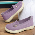 Women Hollow Fly Woven Mesh Slip On Flats Pearl Flower Decor Soft Thick Sole Breathable Elderly Mom Walking Casual Shoes