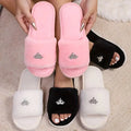 Fashion Crown Decoration Home Slippers for Women 2026 Winter Soft Sole Fluffy Slippers Warm Short Plush Open Toe Slides Shoes